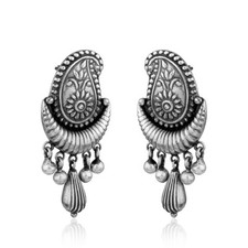 Vintage Handmade Designer Black Oxidized 925 Silver Earrings Tribal Jewelry