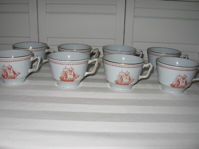 (8) Spode Footed London Shaped Cups 3.5'' Across Trade Winds Red Brid Built 1820