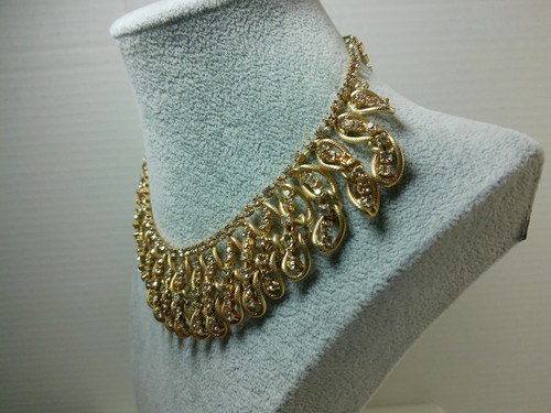 VTG Dangle Rhinestone Gold Tone Chain Link Elegant Tassel Fringe Collar Necklace - Picture 14 of 23