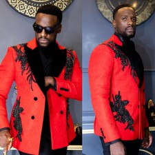 Men Blazer Jacket Slim Fit Peak Lapel Business Casual Wedding Party Outfits