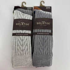 (2) Goldtoe Lodge 2pk Mens Socks Cable Knit Solid Pattern Shadow GM1063R02 NWT