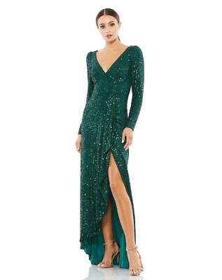 IEENA By Mac Duggal Long Sleeve Sequin Wrap Gown Sz 14