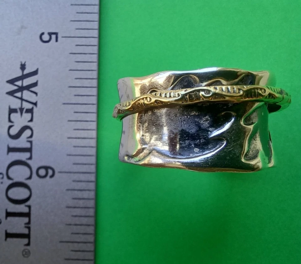 Anillo giratorio de plata esterlina raro tono dorado hojas tamaño: 9-9,5 pulgadas, 8,54 gramos Foto 3 de 4