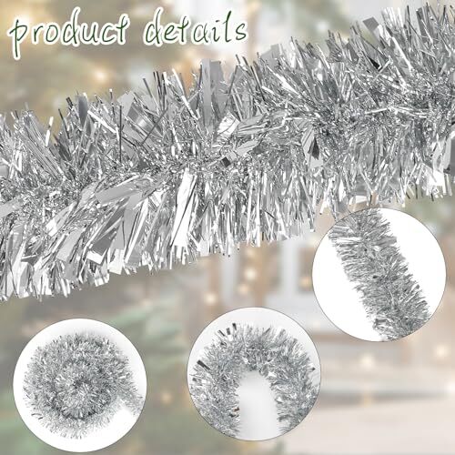 DECORA 33 Feet Silver Tinsel Garland, Christmas Metallic Hanging Tinsel - Bild 4 von 7