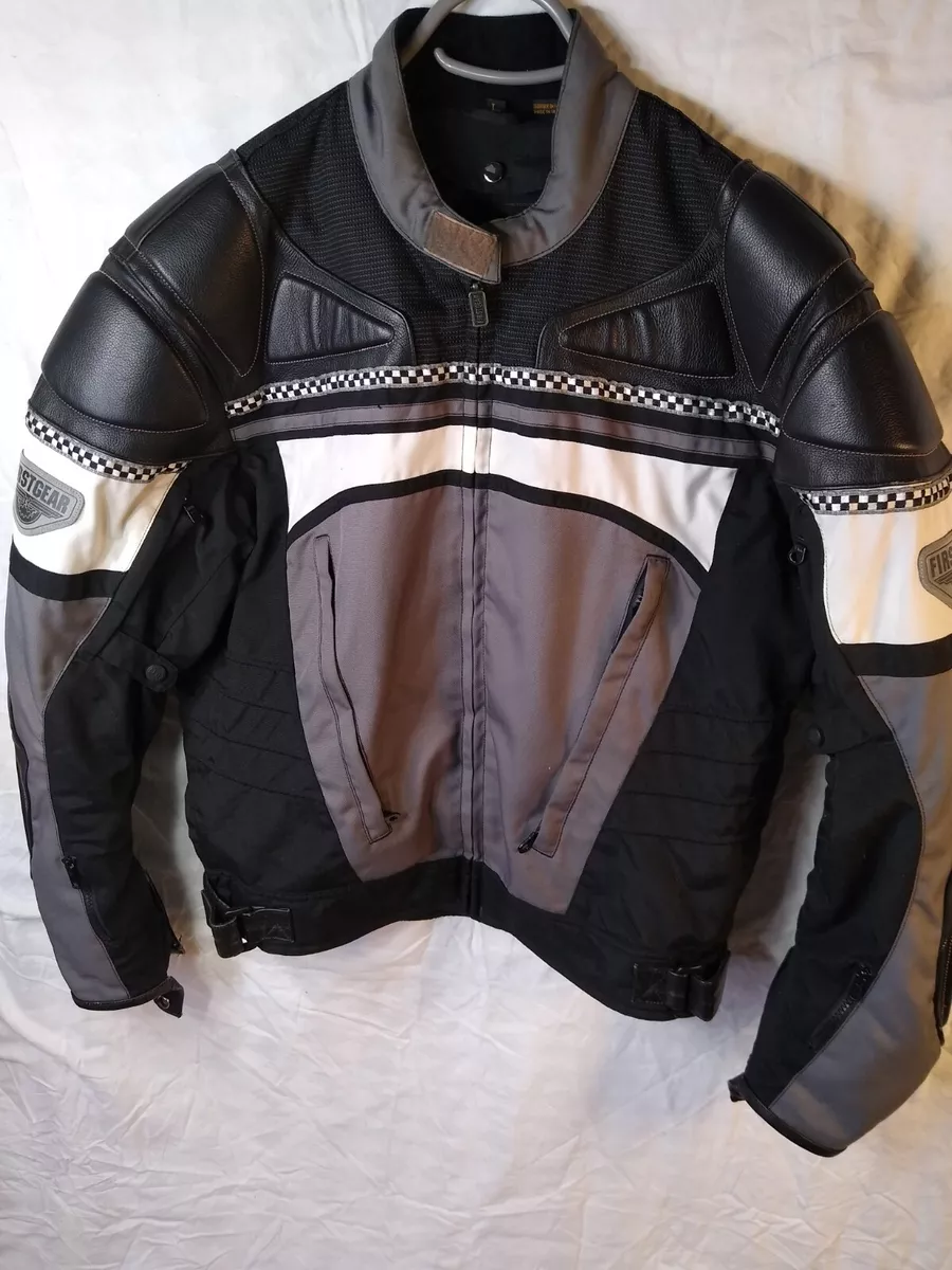First gear motorcycle leather jacket gray and black size L