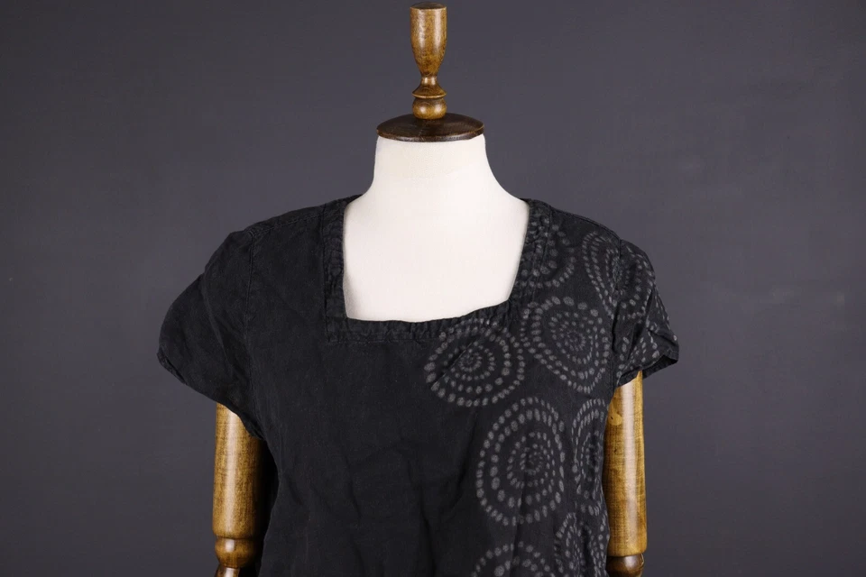 Elemente Clemente Black Lagenlook Floral Linen Relaxed Short Sleeve Top Shirt 3 - Image 2 of 4