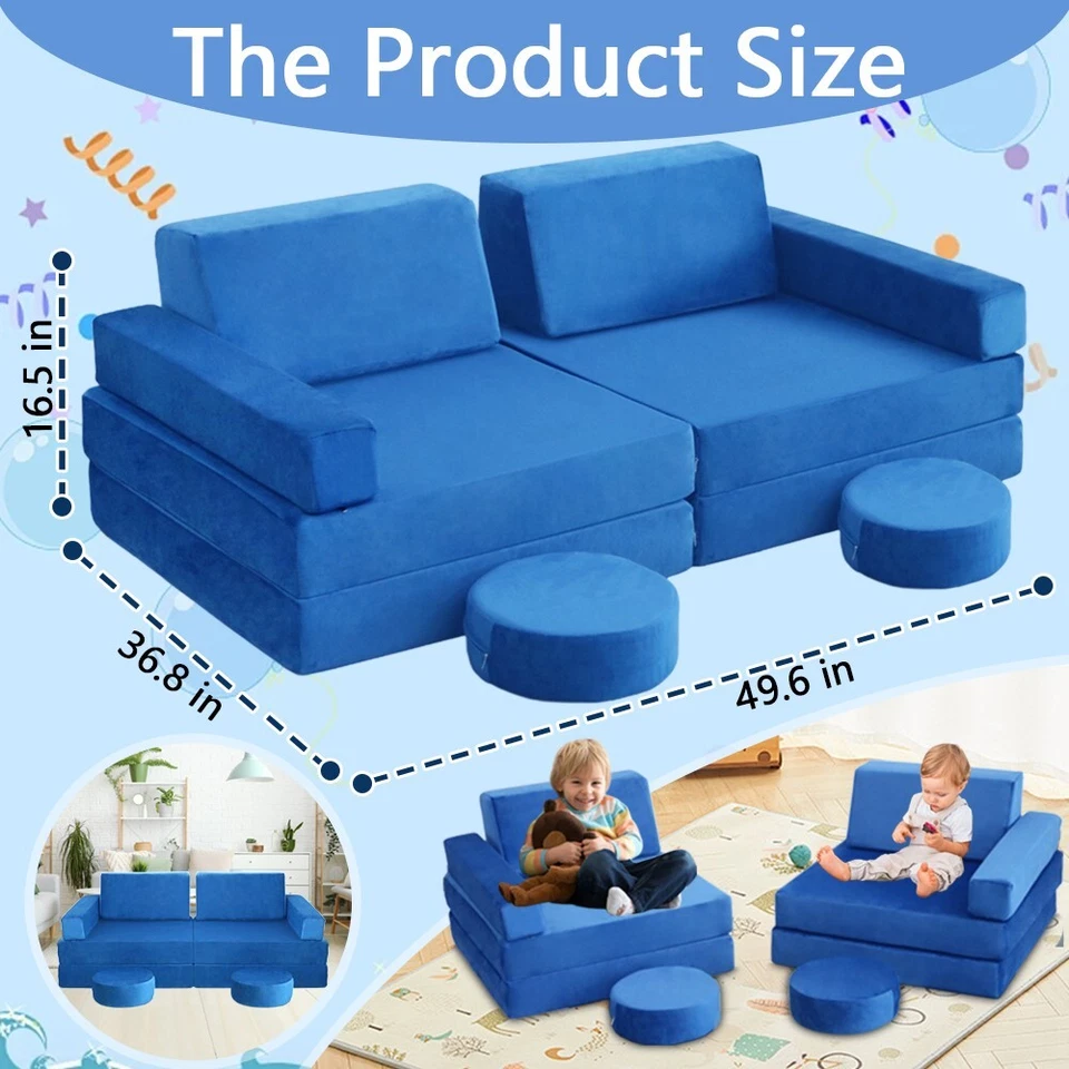 Modular Kids Couch 10Pcs Child DIY Play Sofa for Sleeping Playroom Bedroom - Image 2 of 4