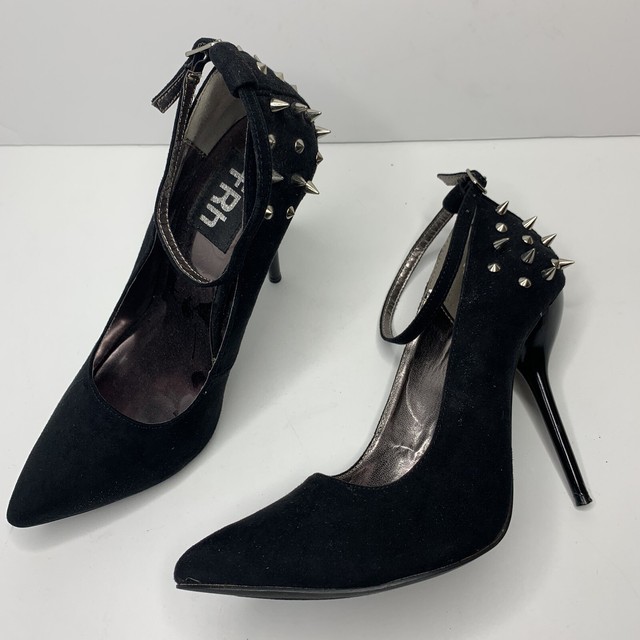 Stiletto heels metal spike studs punk rock glam faux suede size 7.5 ankle strap | eBay