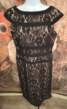 Adrianna Papell  Evening Black Crochet/Lace Layered Banded Dress Size 8