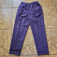 Vintage 80s Trousers Houndstooth Purple Black Pleated Lady Eastbay Wool Blend