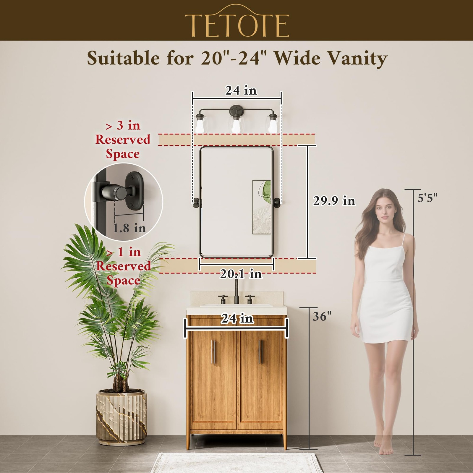 Pivot Mirror for Bathroom 20 x 30 Glossy Gold Tilt Rectangle Metal Framed Van... thumbnail 6