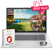 HP 17.3" FHD Laptop Computer Ryzen 5 Upto 4.3GHz, 12GB RAM 256GB SSD, Win 1 1Pro