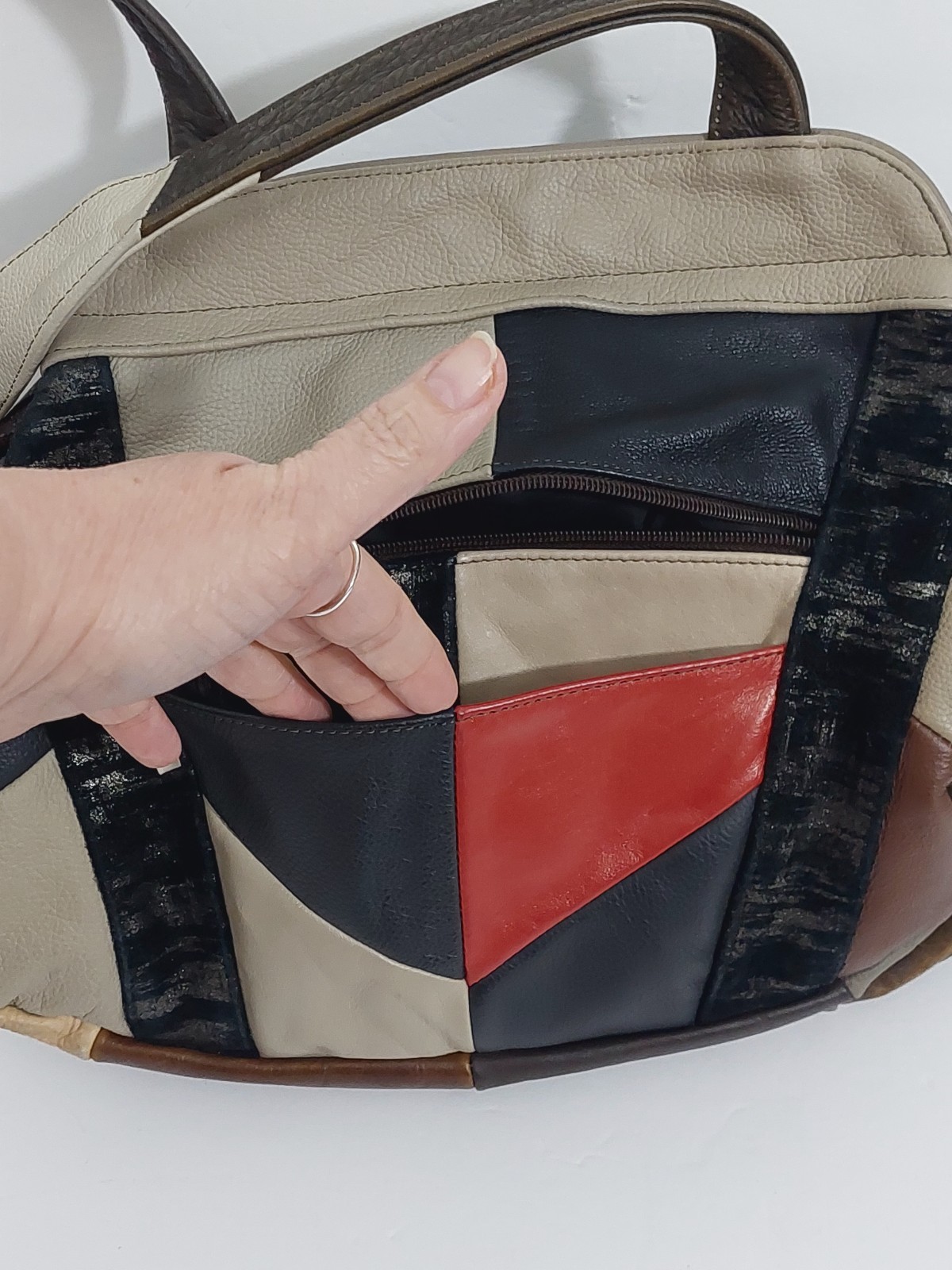 Multi-colored patchwork leather Purse bag leather… - image 7