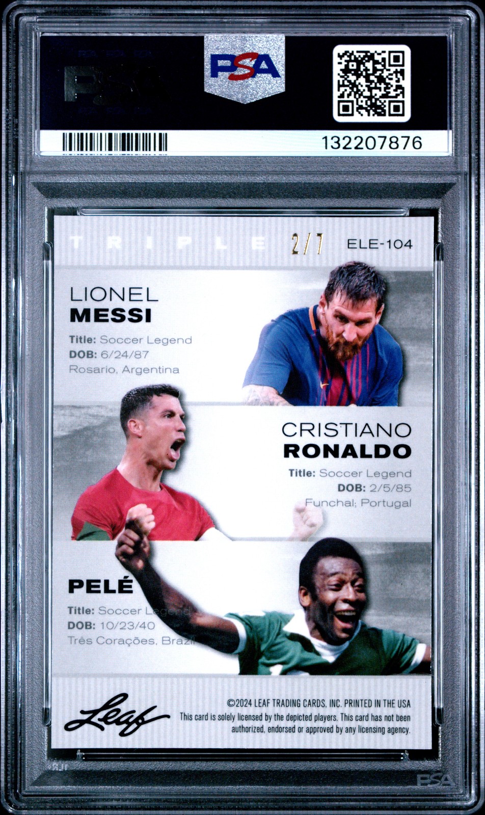 2024 BLACK LAZER #ELE104 CRISTIANO RONALDO LIONEL MESSI PELE 2/7 PSA 9 view 2