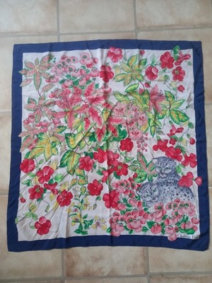 Christian Dior Vintage  Seidentuch ca 83×83Cm  Leopard Floral Jungle