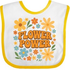 Inktastic Flower Power Retro Floral Graphic Hippie Vibes Baby Bib Peace 70s Art