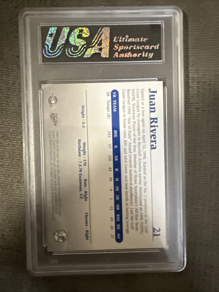 Tarjeta deportiva Ultimate 1999 Multi-Ad Sports Tampa Yankees Juan Rivera #21 Rookie RC Foto 2 de 2