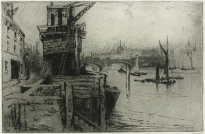 Gertrude Keeling - Pencil Signed Etching - Windsor Wharf London - River Thames