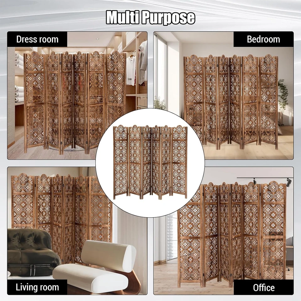 Divisória de sala de madeira esculpida 6 painéis divisórias de sala dobráveis de madeira tela home office - Imagem 3 de 4
