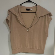 Bailey 44 Womens Tan Modal Blend Half Zip Hooded Sleeveless Sweatshirt Top M