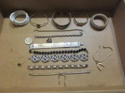 VINTAGE LOT OF 14 BRACELETS 1 TRIFARI, PREMIER DESIGNS 1 GOLD FILLED,SNAKE