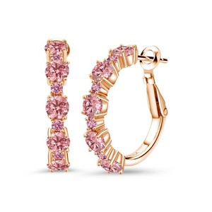 Authentic 18K Rose Gold Plated Silver Pink Lab Grown Diamond Hoop Earrings for Women |