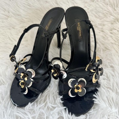 LOUIS VUITTON Mules Sandals Heel Monogram Flower Black EU36.5/US6