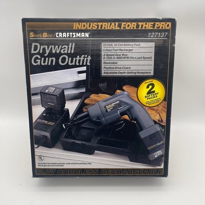 Vintage Sears Best Craftsman Industrial 12V Cordless Drywall Gun Outfit 927137 N