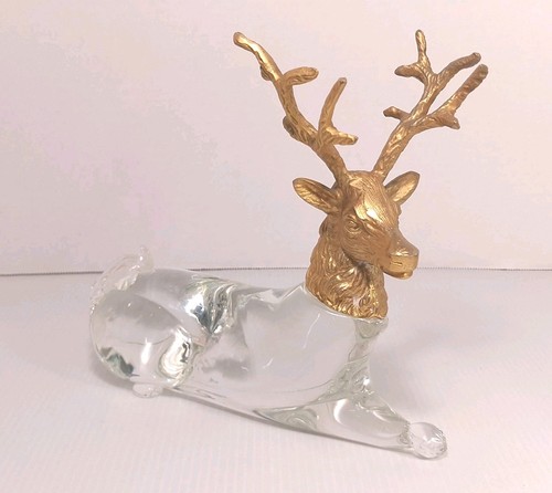 Vtg Murano Glass Stag With Brass Head, Attr. to Fredrick Cooper 1970s MCM