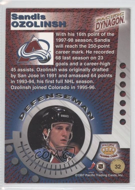 1997-98 Pacific Dynagon Silver Sandis Ozolinsh #32 - Image 2 of 2