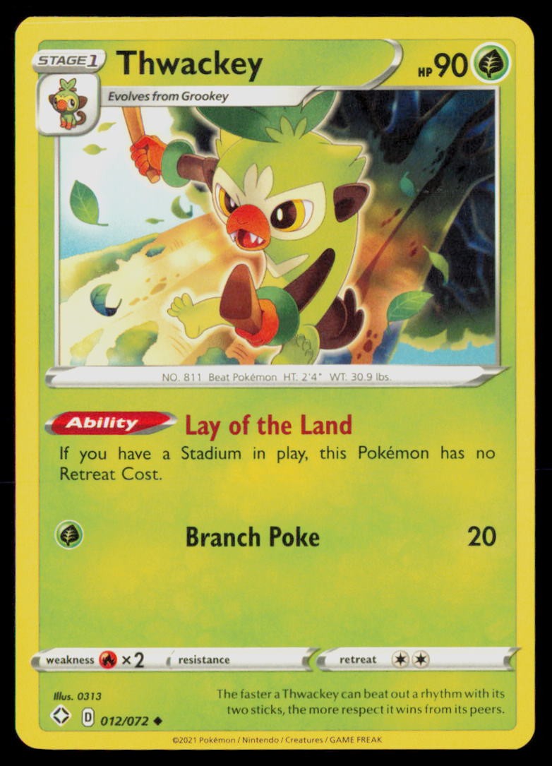 THWACKEY 012/072 SHINING FATES POKEMON CARD NEAR MINT