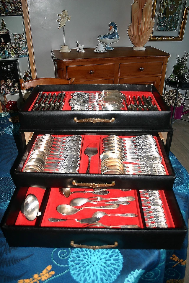 menagere ALPACA 100 - service couverts de 136 pieces metal argent solingen RARE - Photo 3/4