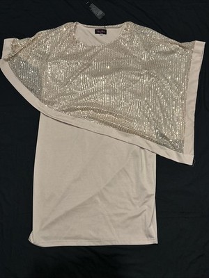 Hanna Nikole Sleeveless Sheath Dress  Champagne Sequin Cape  Midi Plus 20W B29