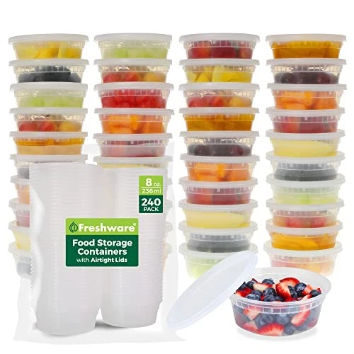 Freshware Food Storage Containers [240 Set] 8 oz Plastic Deli Containers Lids - Image 2 of 4