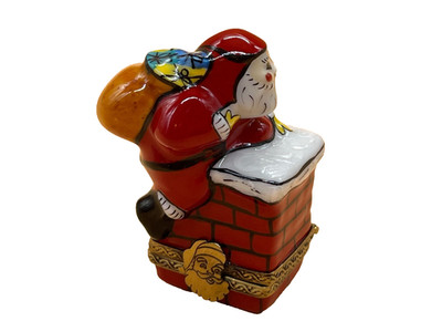 Vintage Limoges Porzellan Frankreich Weihnachtsmann auf dem Kamin handbemalt Schmuckschatulle.