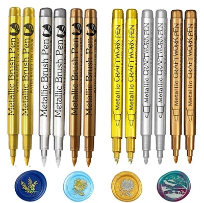 6pcs Metallic Brush Paint Marker Set – Gold & Silver Permanent Art Pens