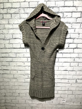 Henri, Women L, Gray Short Sleeve Hooded V-Neck Knit Pullover Sweater Dress