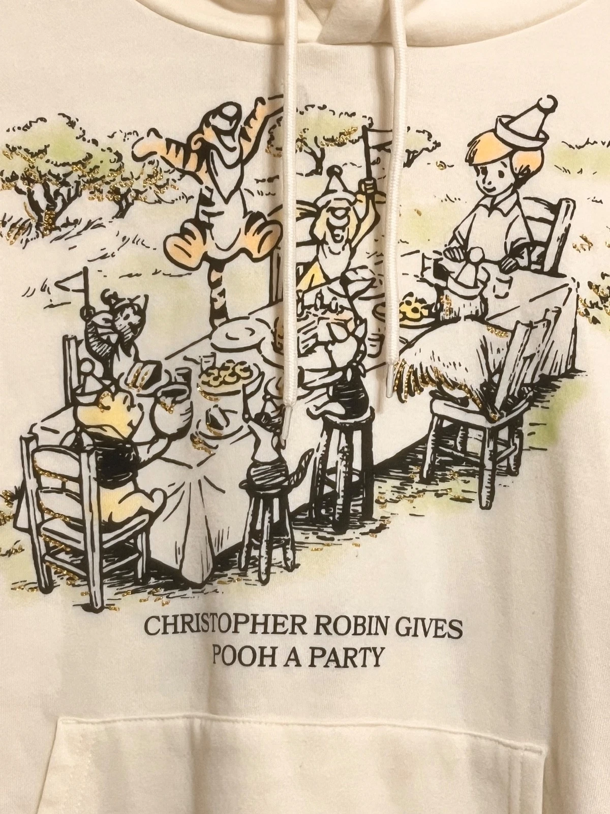 OFF WHITE Felpa con cappuccio Disney "Christopher Robin Gives Pooh a Party" Winnie the Pooh taglia L B5 5