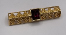 VTG Swarovski Bar Brooch  Deep Purple Emerald Cut Crystal Gold Tone Jewelry Pin