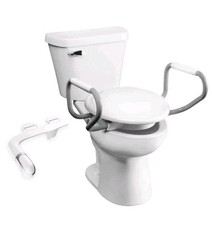 Bemis 3" Raised Toilet Seat with Handles and Bidet Attachment Round White New