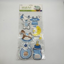 Baby Boy Nursery Wall Art Stickers 3D Glitter Teddy Bear Moon Bottle Decor New