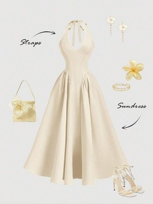 Elegant Halter Maxi Dress Backless Tie Back Apricot A-Line Summer Party S |  eBay