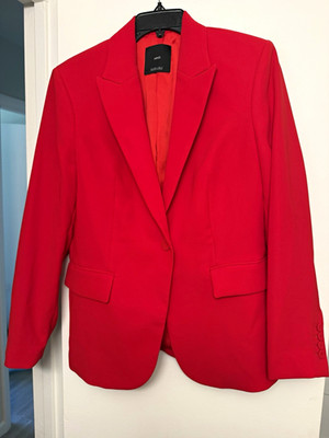 MNG (Mango) Bold Red Two-Piece Suit Set- Blazer size L & Pants size 10