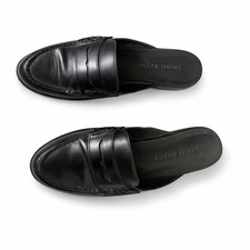 Jenni Kayne Black Leather Penny Loafer Mules Slides Made in Italy EU 36