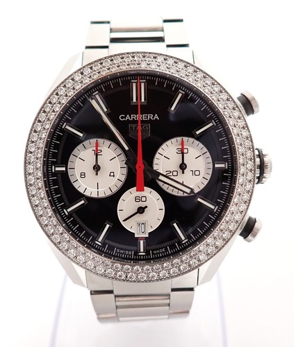 TAG HEUER CARRERA CHRONOGRAPH CBN2A12 BA0643 1.383ct SS AT Bla...