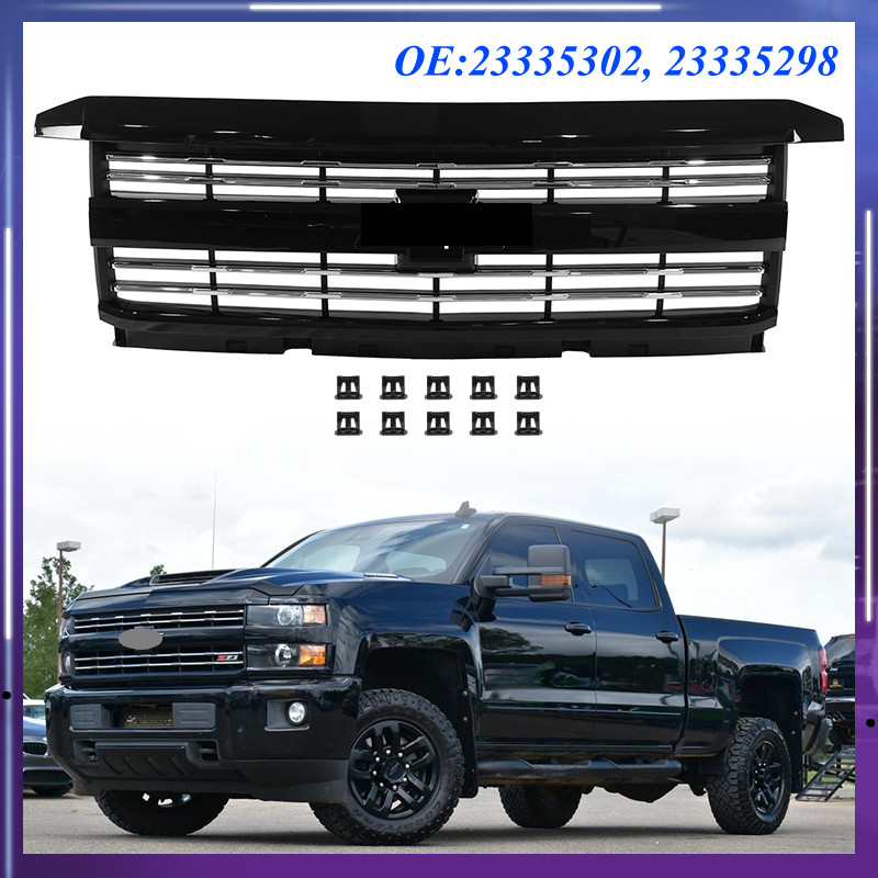 Fits Chevy Silverado 2500 3500 HD 2015-2019 Front Upper Grille w/ Chrome Trim