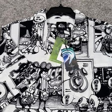 Quiksilver x Rick Griffin Comix Men XL Short Sleeve Button Shirt Black White NEW