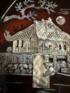 Vintage Asian Black Lacquer Wall Hanging With Shell  Inlay