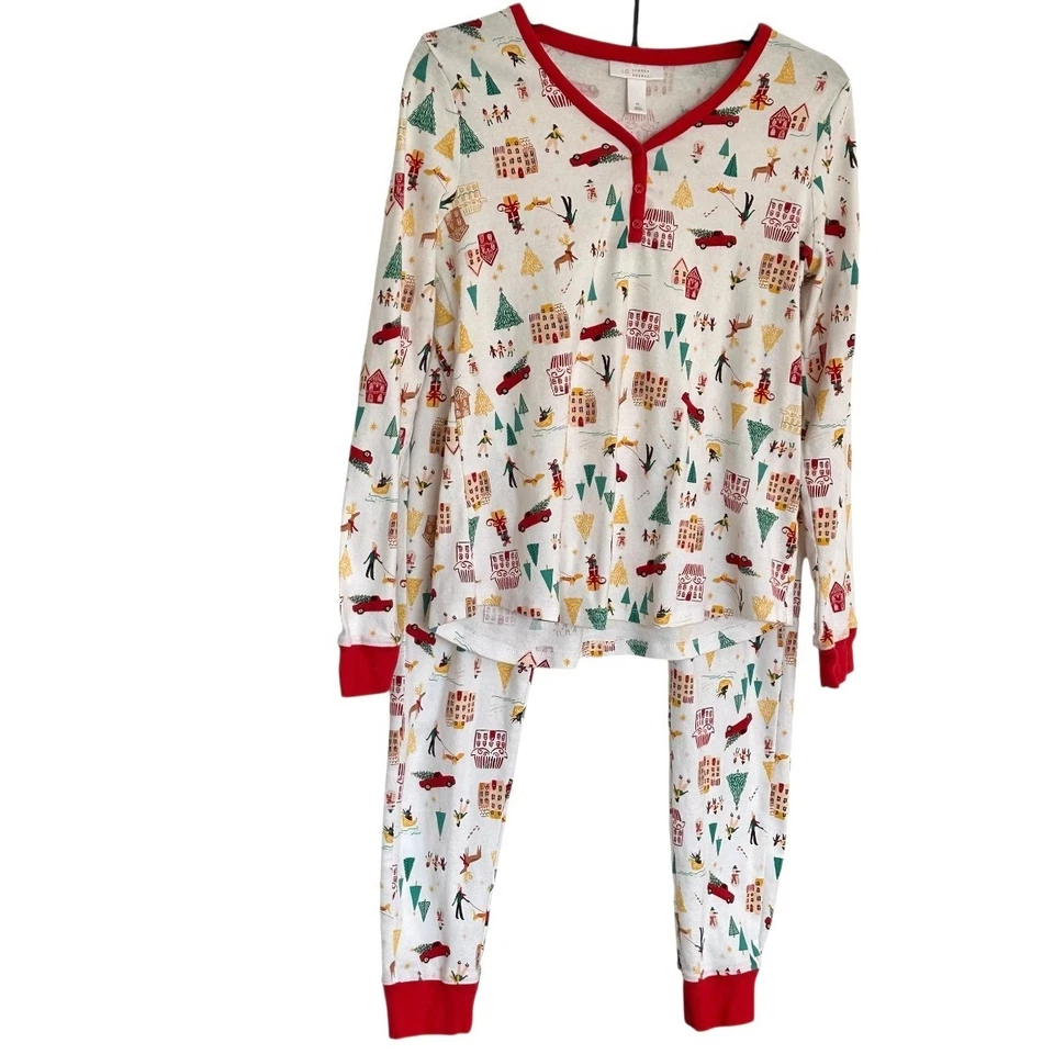 2件装LC Lauren Conrad睡衣套装中号圣诞村长袖睡衣 — 第 2/4 张图片