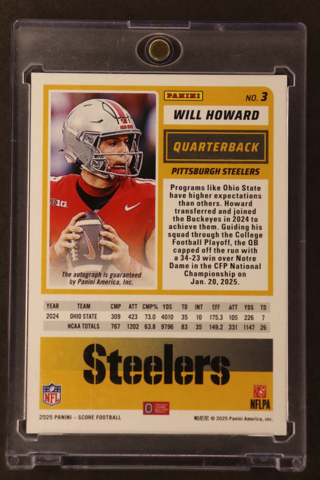 2025 Score-A-Treat Will Howard RC AUTO. #3 Pittsburgh Steelers 1/1 view 2